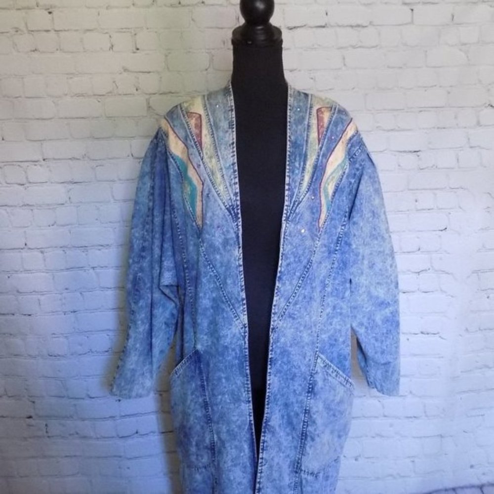 Marie St Monet womens denim acidwash long coat vtg